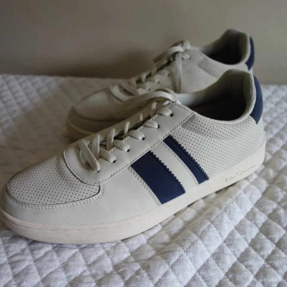 BEN SHERMAN Webber Light Tannish/Gray w/ Navy Stripes Lace-Up Sneakers – Mens 11